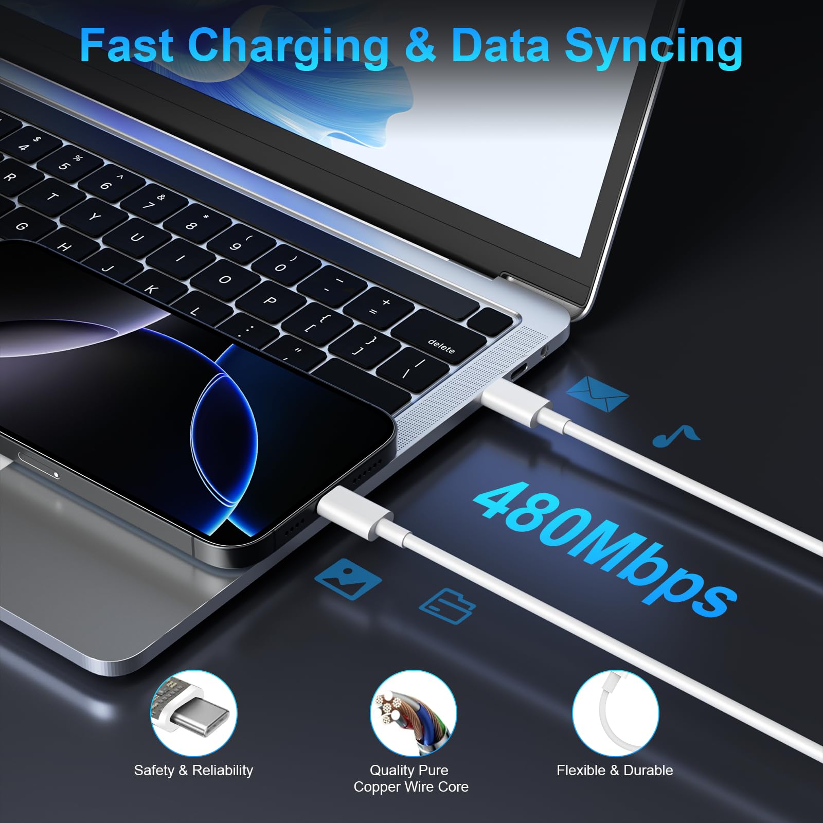 16 caricabatterie a ricarica rapida, 45 W USB C doppia porta super veloce blocco di ricarica per telefono con cavo di ricarica tipo C lungo 3 m per telefono 16 Pro/16 Pro Max/15 Plus/15 Pro/S25 Ultra