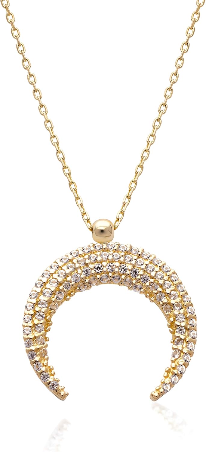 Estella Collection 14k Yellow Gold Crescent Moon Stacking Pendant Necklace Adjustable Solid Gold Chain 16”-20” Perfect for Wedding, Anniversary & Christmas Gift For Wife & Girlfriend