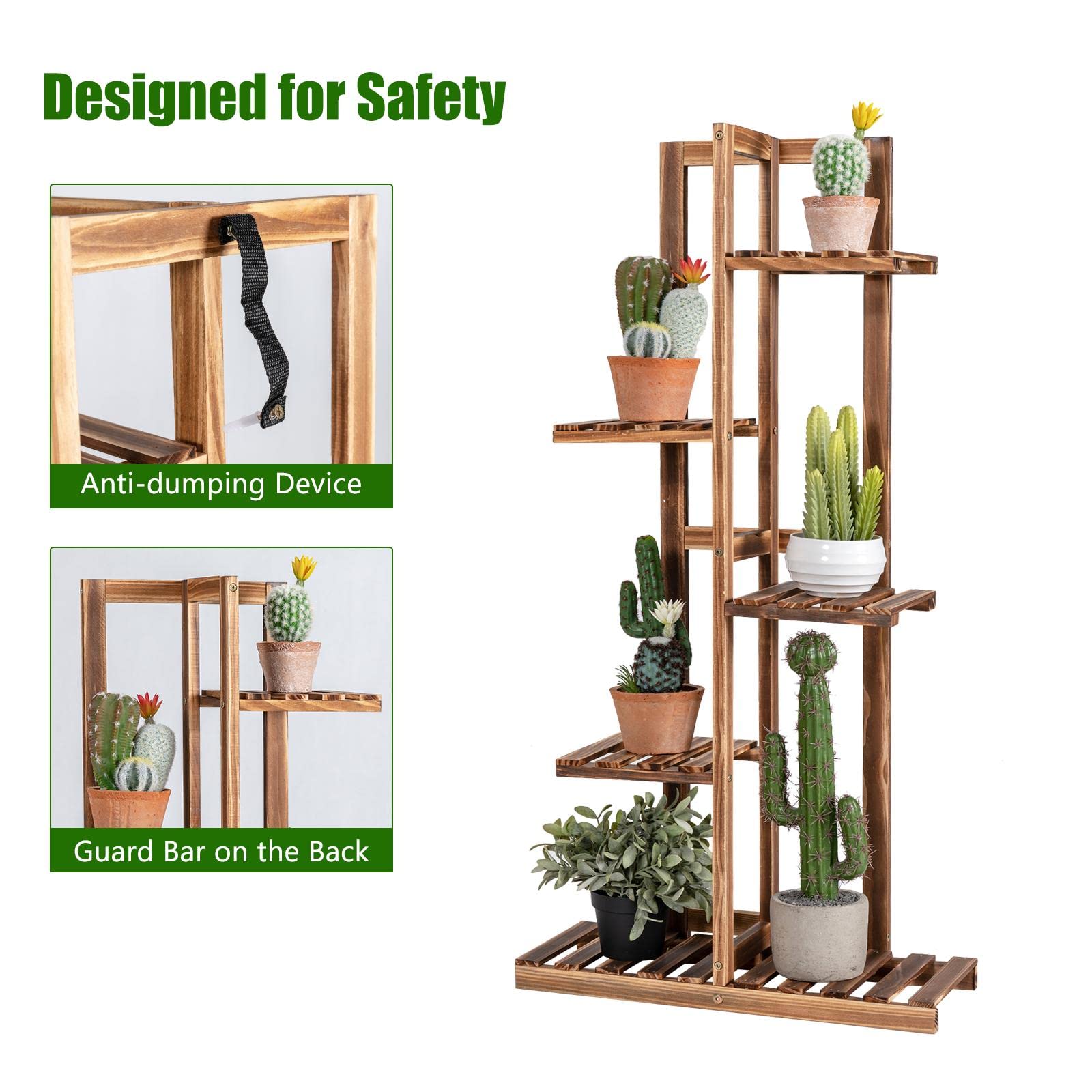 KOMFOTTEU Support de Plantes en Bois de Pin, Étagère à Pot de Fleurs, Porte Plante Intérieur, Design en Escalier, Protection Anti-basculement, pour Balcon, Jardin, Salon (5 Niveaux, 50 x 21 x 103 cm)