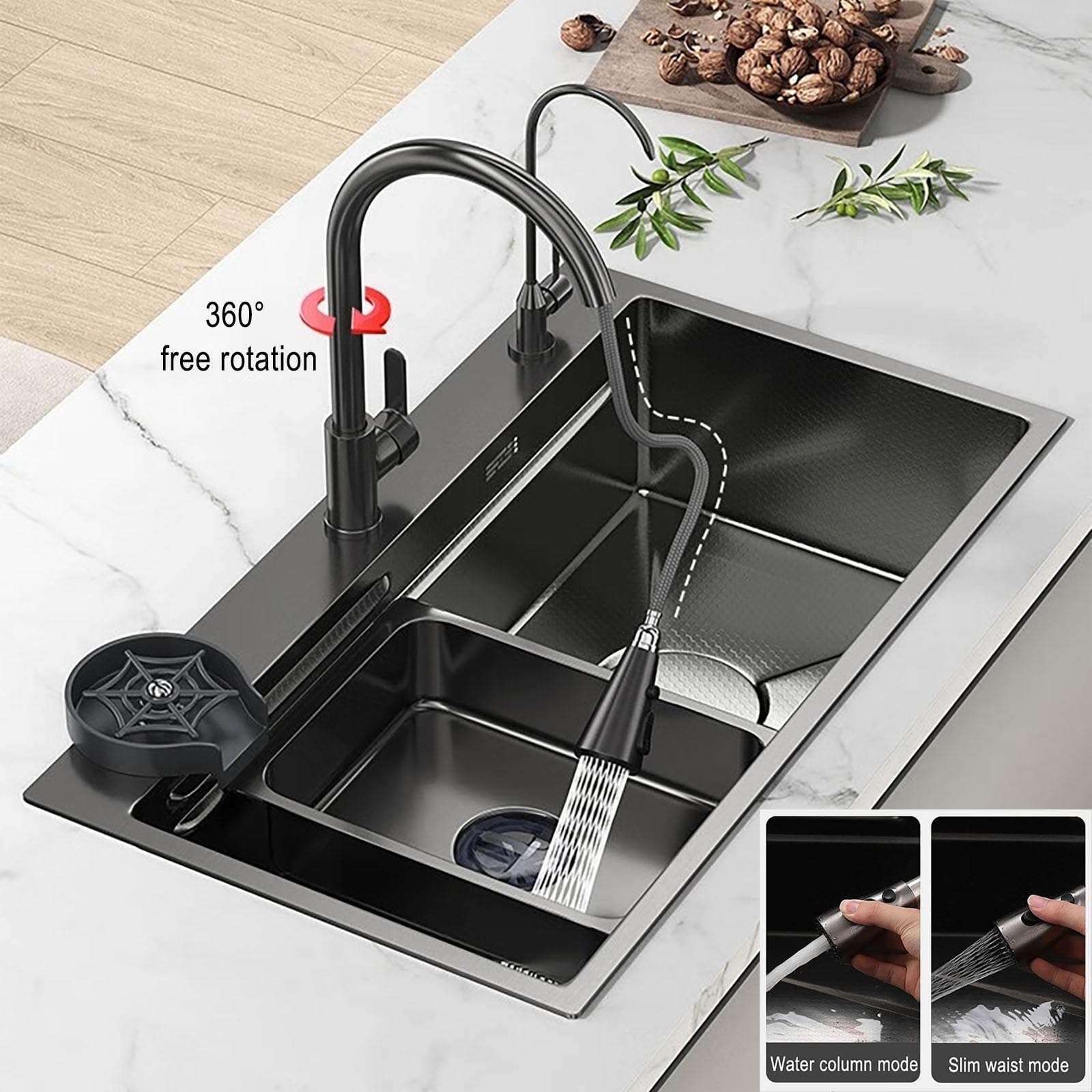 Fregadero de Cocina Moderno de Acero Inoxidable con Grifo extraíble, Fregadero para Lavar Verduras y Lavar Platos, Fregadero doméstico, Fregadero de Cocina Empotrado bajo encimera, Fregadero