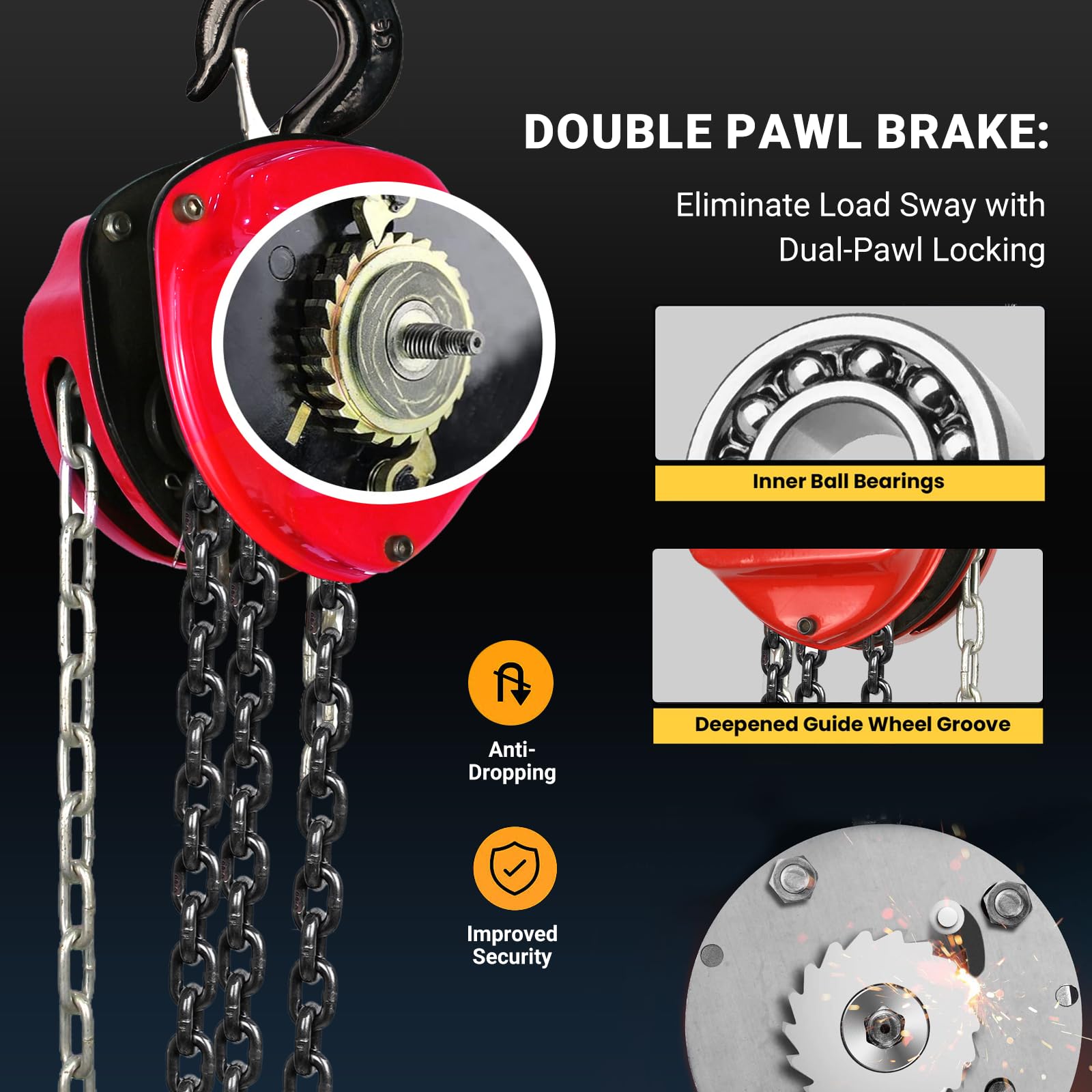 KOERZORE 1 Ton Hand Chain Hoist 2200 Lbs Capacity 10ft Lift, Lightweight 19.4lbs Manual Come Along Winch with G80 Steel Chain & Dual Hooks for Engine Lift, Warehouses, Automotive, Machinery