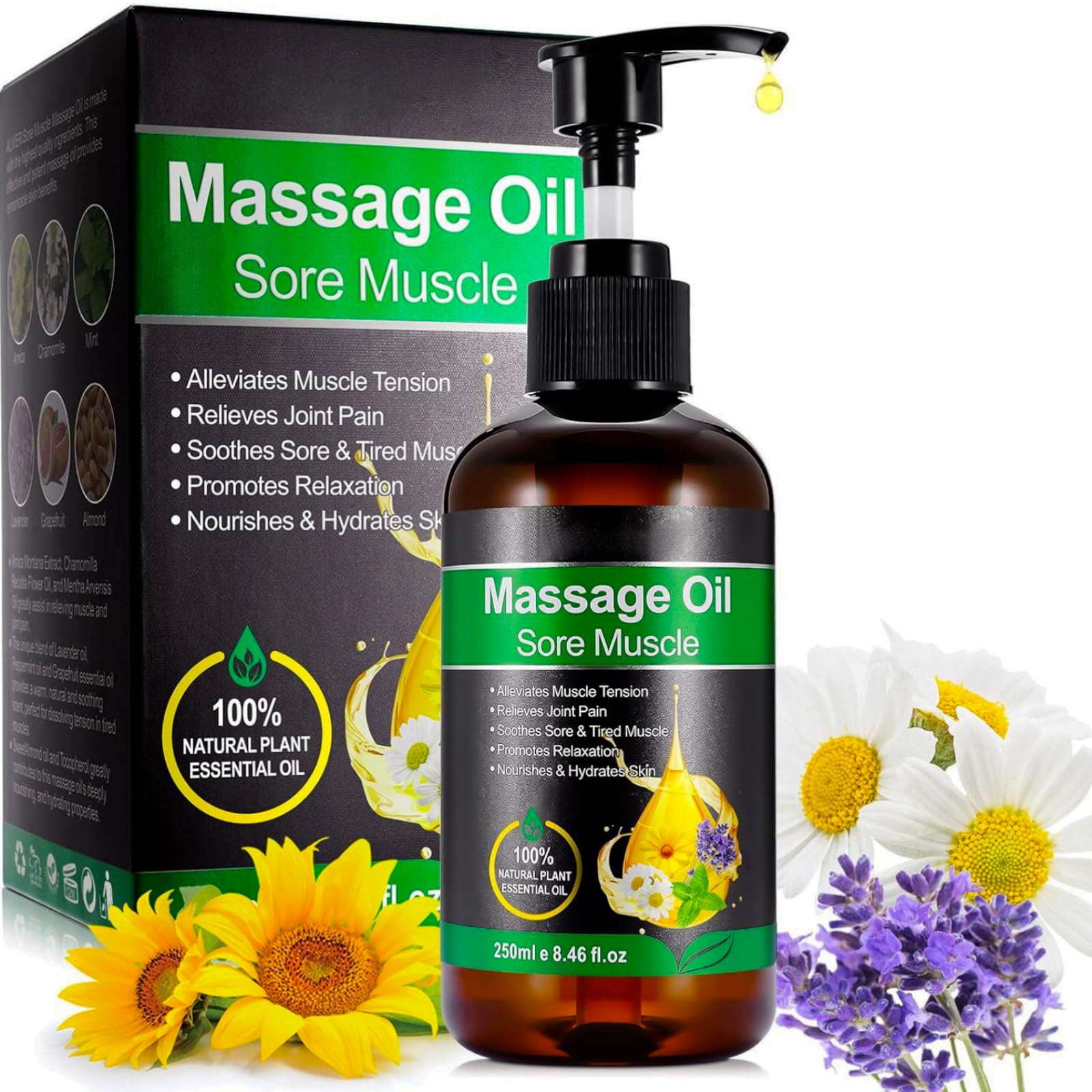 Aceite de Masaje para Aliviar el Dolor de las Articulaciones, Calentar, Relajar, Masajear, Aceite Corporal Hidratante de Lavanda y Menta, para Masaje Cuerpo Completo y Dolor Muscular Unisex 250ML