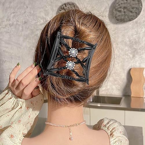Miniatura 5 de 4 peines mágicos para el cabello, peines elásticos con cuentas de doble cara, clips para hacer moños para mujeres y niñas, accesorios de peinado
