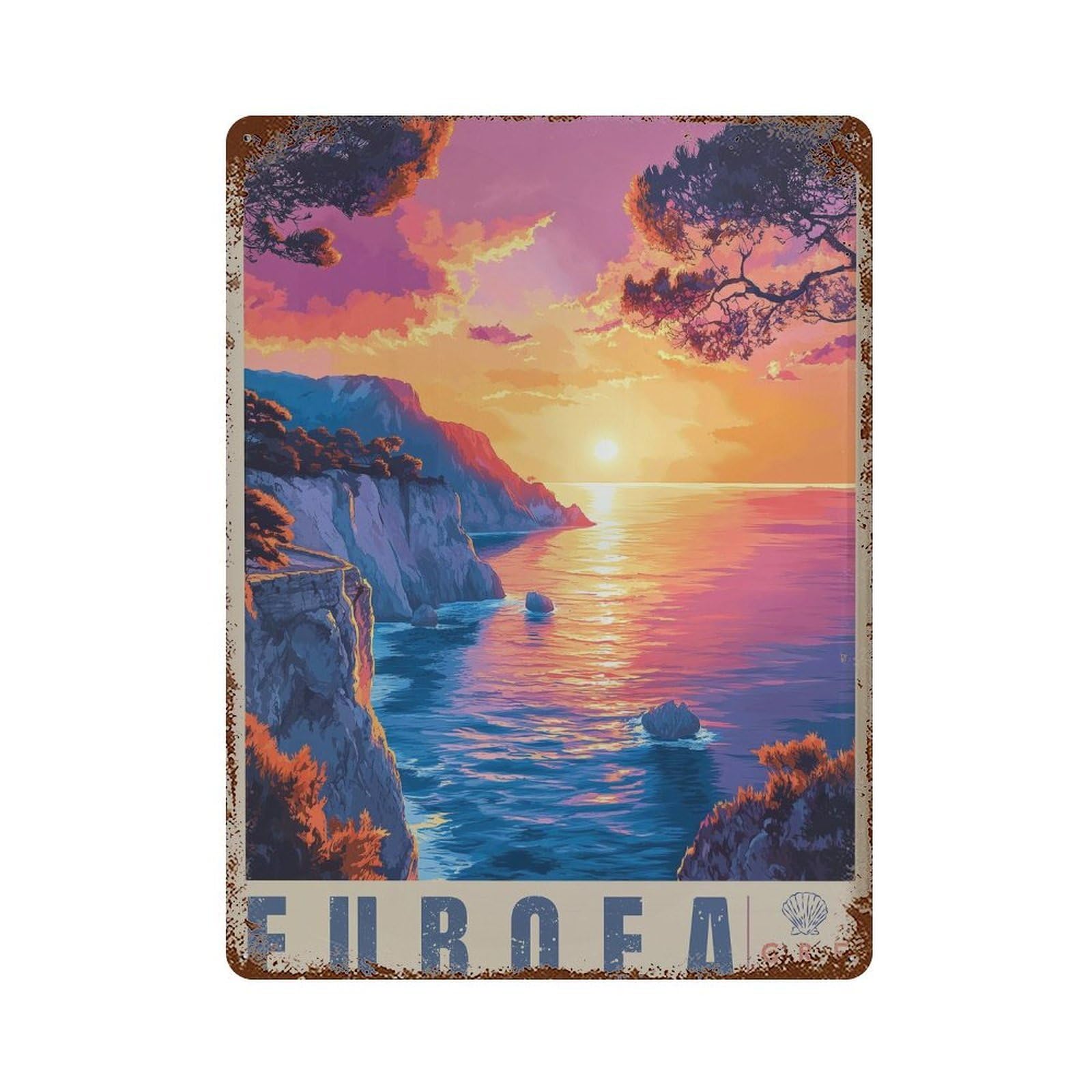 xiaoxiaoshen Euboea Greece Coastal Mediterranean Sunset Wall Decor Art Metal Tin Poster Modern Home Decor Art Home Bar Shop Decorations Vintage Sign 40x30cm