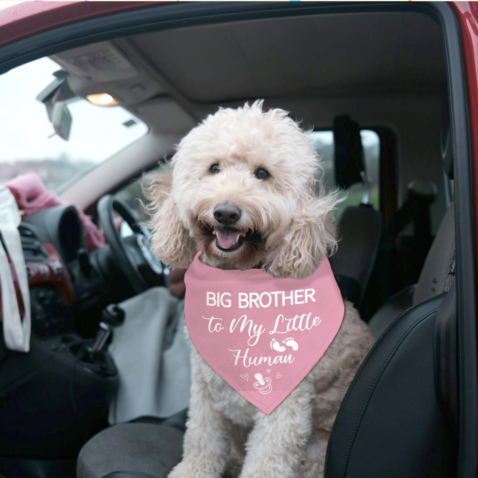 Arricraft Bandana Triangolare In Cotone Rosa per Cani da Compagnia con Scritta "Fratello Maggiore Del Mio Piccolo Umano" Bavaglini Lavabili per Annuncio di Gravidanza