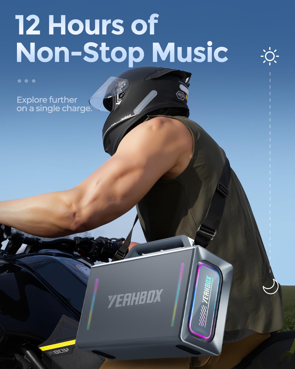 YEAHBOX Thunder 500 - Altoparlante portatile Bluetooth per karaoke, 200 W massimo, con 2 microfoni wireless, sistema PA e luci LED, per interni ed esterni, feste in casa, supporta EQ/AUX/USB/TF