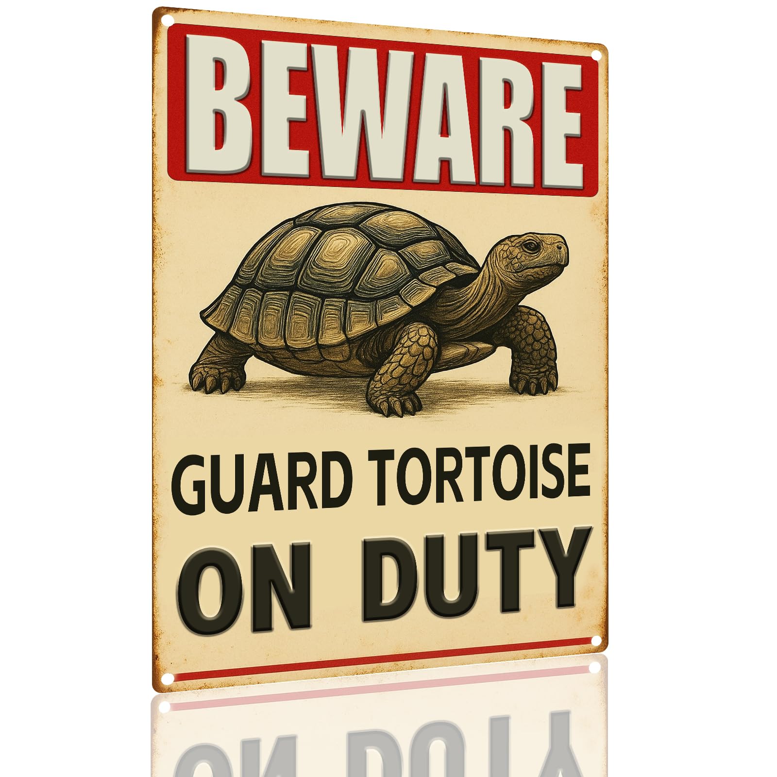 Vintage Reptile Metal Sign - "BEWARE GUARD TORTOISE ON DUTY" - Terrarium Garden Wall Decor Gift for Turtle Lovers 8x12 Inch (2535)