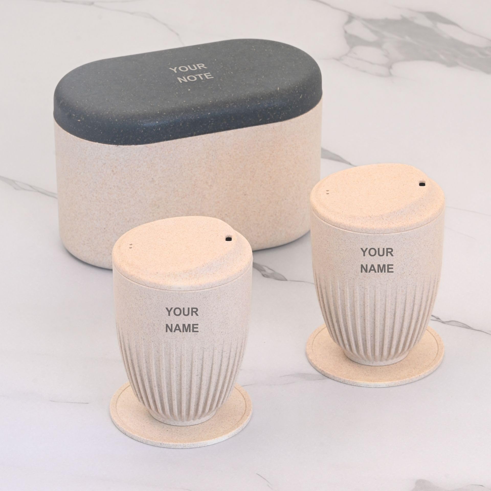 Eha Earth Friendly Customised Coffee Mugs and Coasters Set of 2 with Loopac, 350 ml | Made with Rice Husk Biocomposite | Personalized Gifts for Friends and Family | Sand Castle