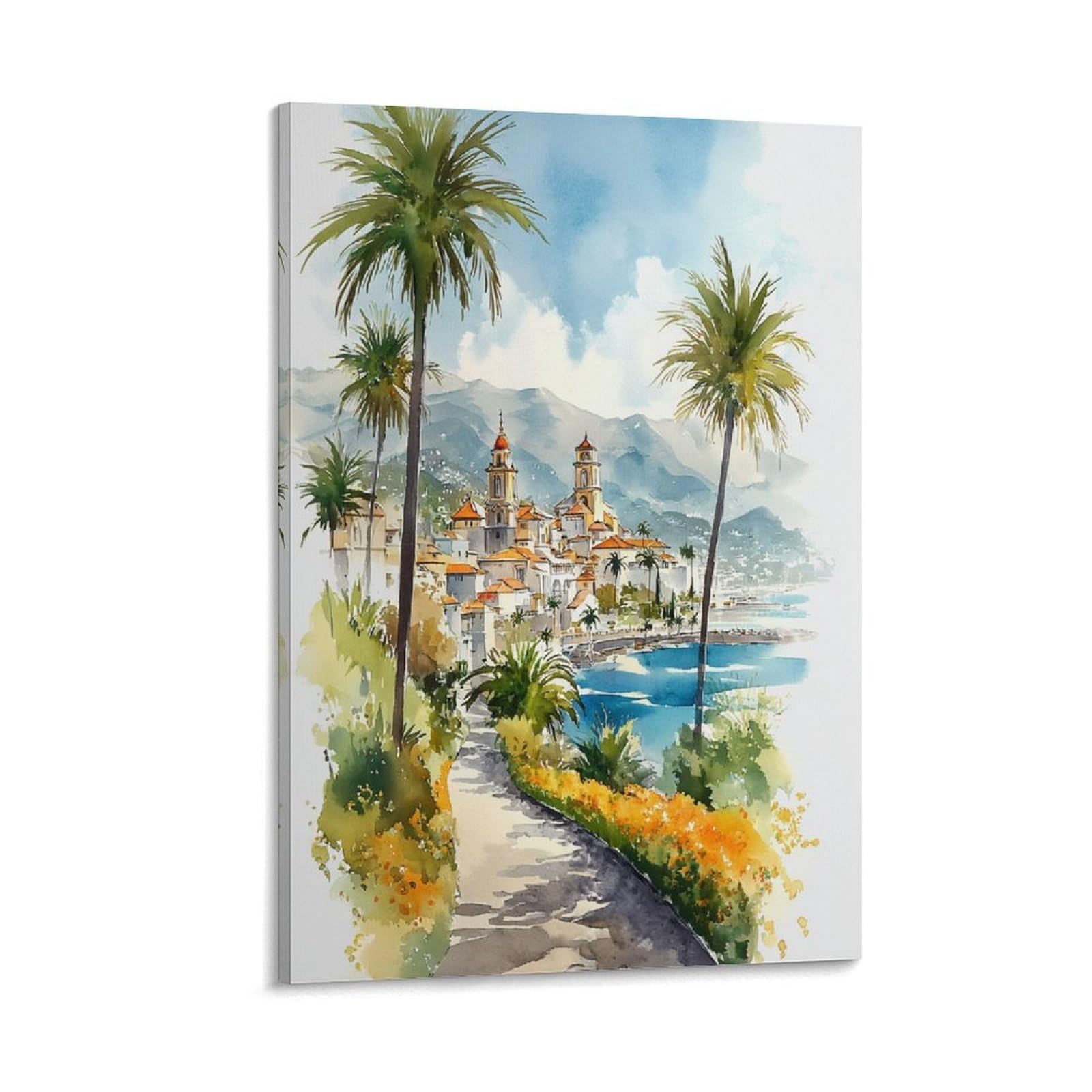 XWYMXZ Orange County Watercolor Painting Beach 24x36inch(60x90cm) Vintage Travel Poster Watercolor Canvas Art