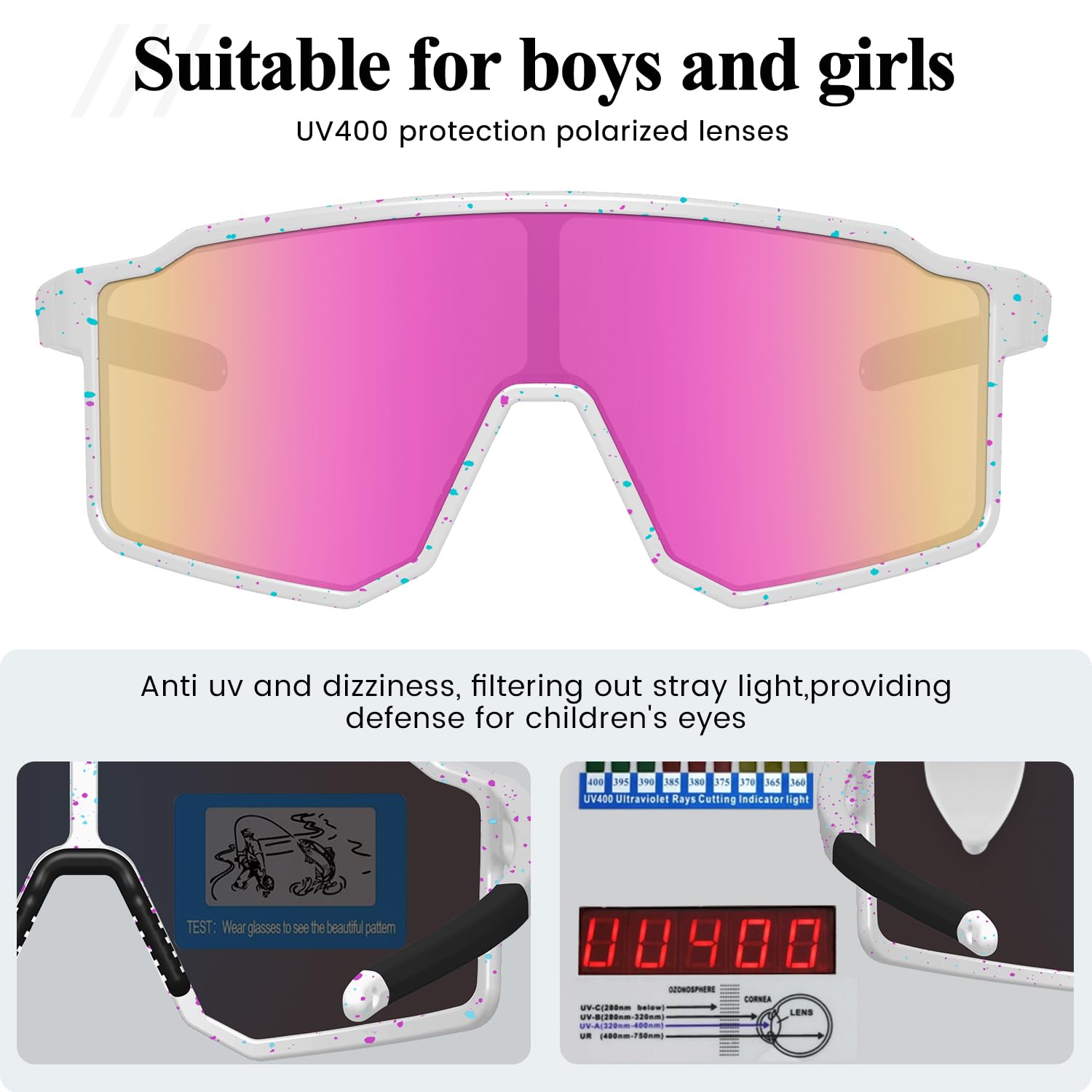 FMY Gafas de sol de sóftbol para jóvenes, lentes de sol polarizadas UV400, protección TR90, ligeras para niños y niñas de 6 a 16 años