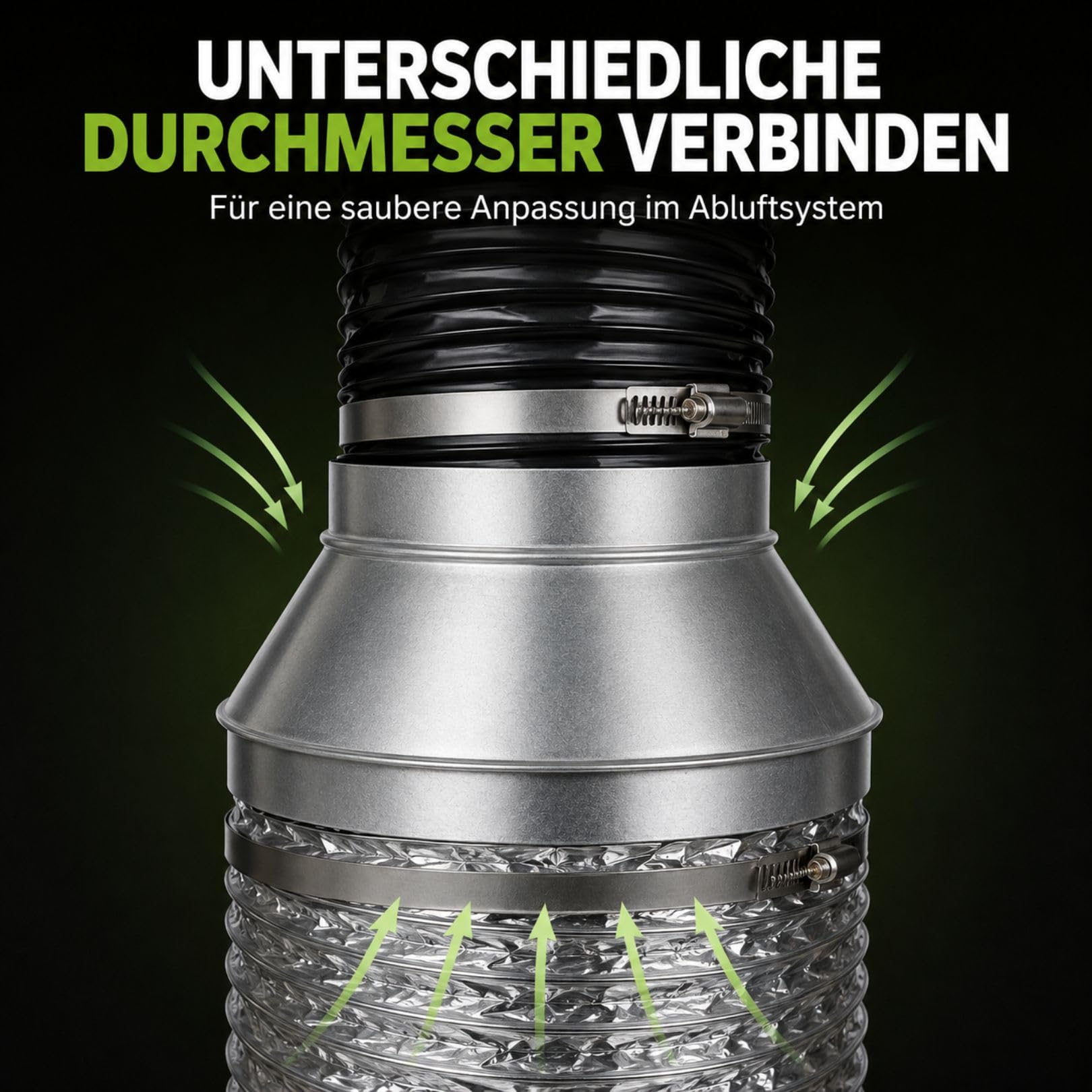 Weedness Anschluss-Reduzierstück 250 mm / 150 mm - Rohrlüfter Abluftschlauch Schlauch Klimaschlauch Indoor Anbau Homebox Lüftungsschlauch