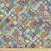 Ambesonne Bohemian Fabric by The Yard, Geometric Pattern with Ornamental Floral Folk Art Abstract, Decorative Fabric for Upholstery and Home Accents, 1 Yard, Blue Cream