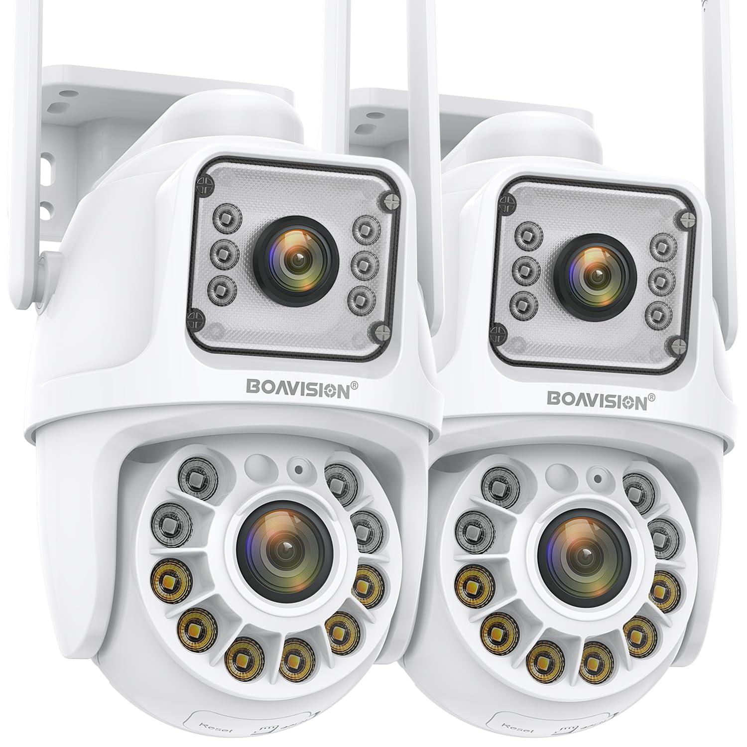 BOAVISION 2Pack Dual Lens Linkage Security Camera Outdoor,Wireless PTZ Dual Screen Camera,360° View,Auto Tracking,Human Detection,Color Night Vision,24/7 Record,Two-Way Audio