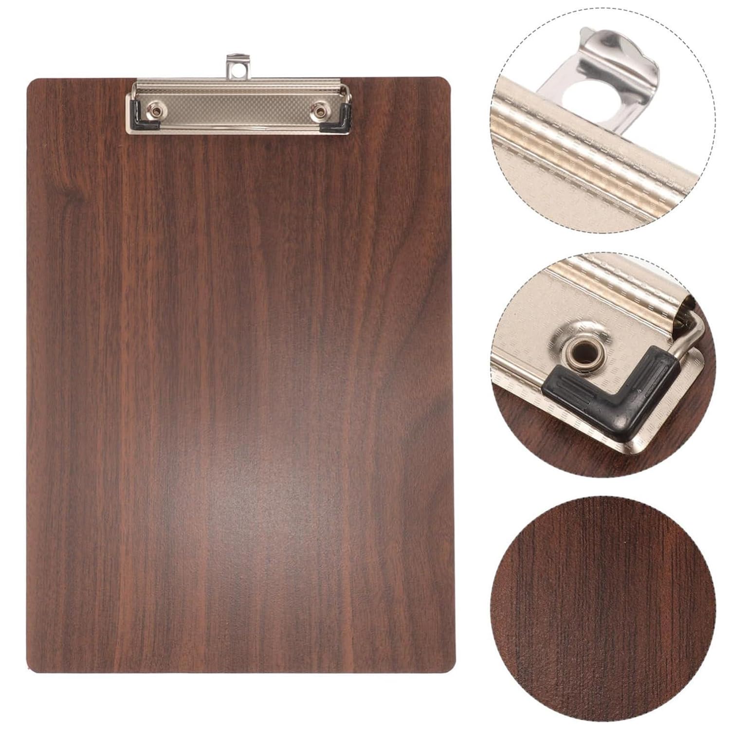 Set di 7 portablocco A4, in legno, con clip profilata e foro per appenderlo, pannello rigido per ufficio, affari, ristorante, clip in legno duro per promemoria e documenti