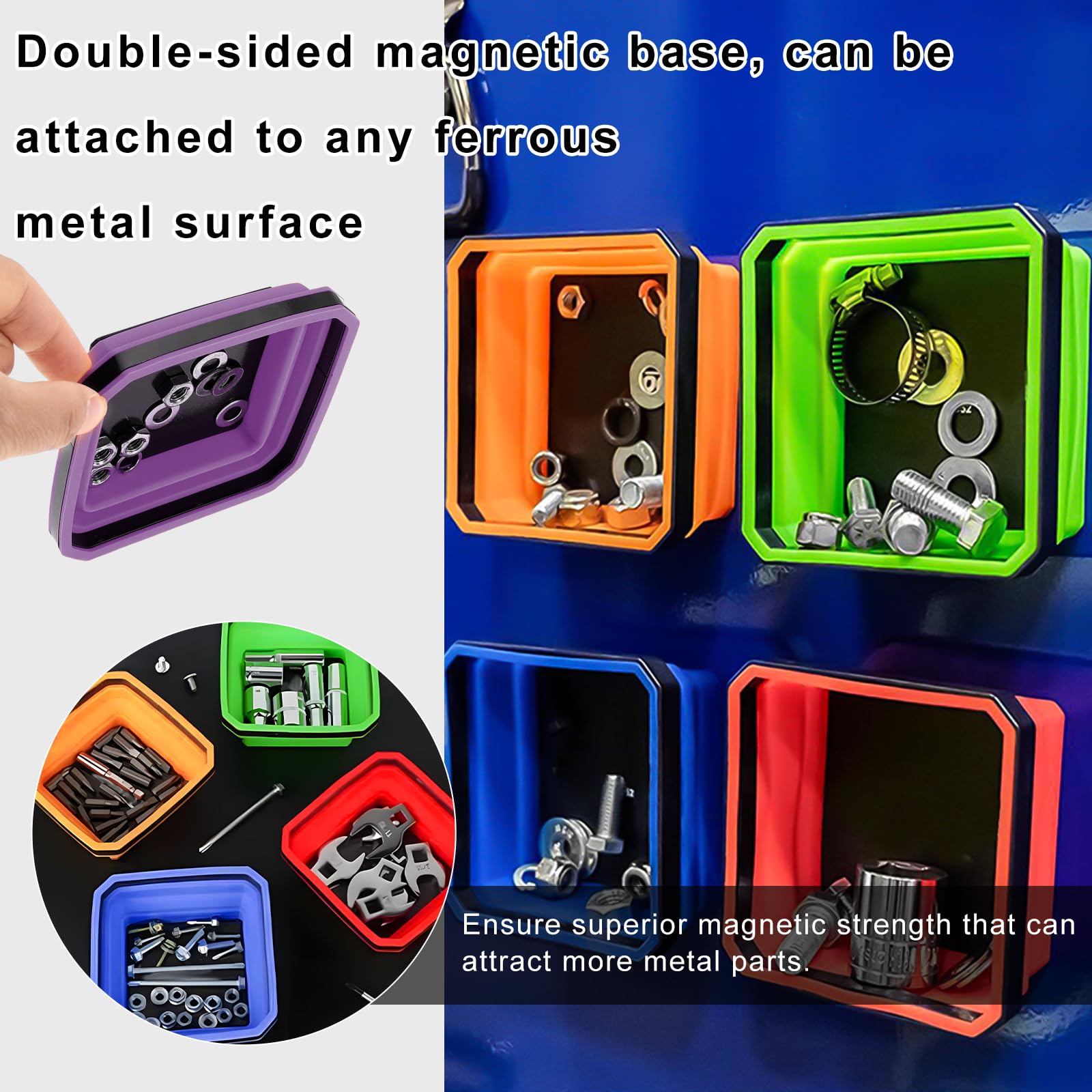 Vassoio magnetico pieghevole per parti, 11,4 cm, ciotole pieghevoli in silicone con base magnetica su entrambi i lati, organizer per parti per bulloni, dadi, rondelle, spilli, viti, accessori