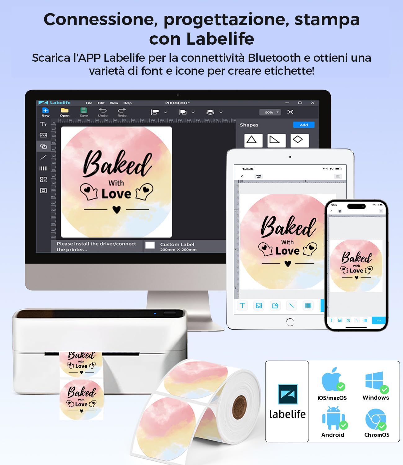 Phomemo Stampante per etichette Bluetooth, PM241BT stampante termica DHL 4XL per Mac/PC, stampante Bluetooth per codici a barre, Amazon, Etsy, Shopify, Royal Mail, DHL, FedEx, UPS