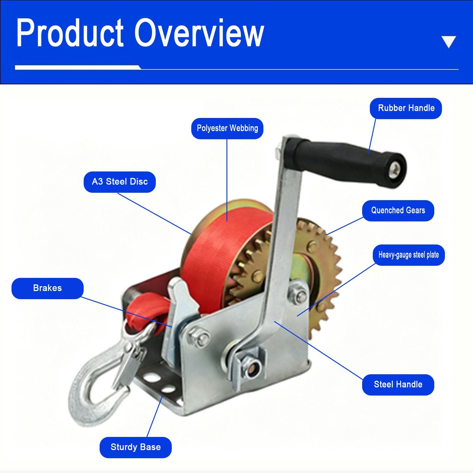 Duo-Sperre Bootsanhänger, Robust Stark Handwinde mit Haken | Präzisionsgetriebe, Verstärkte Basis, mit Bremsen, for Flexibler Einbau, Boote, Anhänger, Werkstätten(Black,1000LB/454KG)