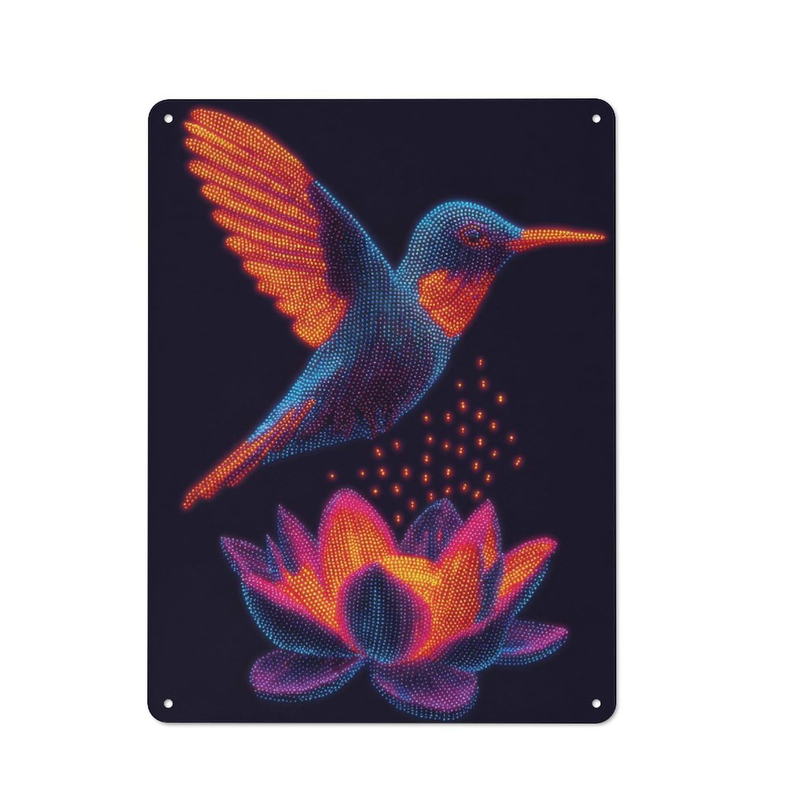 Hummingbird And Lotus Flower Digital Art Tin Sign 40x30cm, Modern Vintage Creative Space Decor for Hobby Room, Office, Lounge Or Living Room