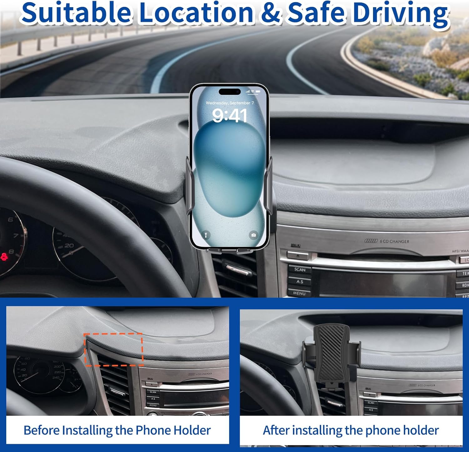 Car Phone Mount for Subaru Outback 2010-2014 Phone Holder Navigation,Fit for Outback Cellphone Mobile Cradle Auto Accessories Bracket Anti-Shake,360 Degree Rotation,Compatible for All Cell Phones