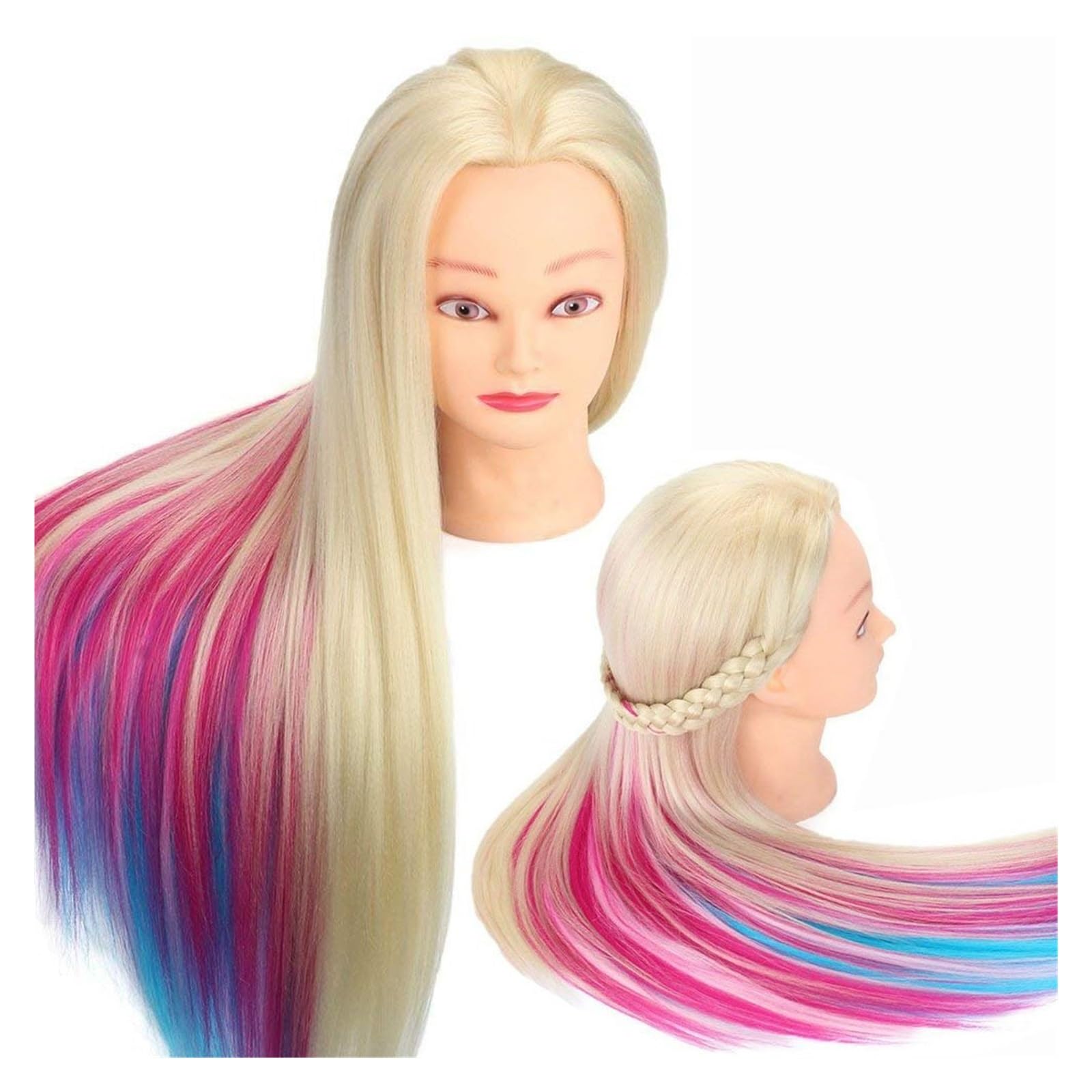 Têtes de Mannequin colorées de 75 cm for la Pratique de la Coiffure, du tressage et du Dressage.