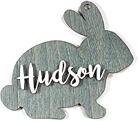 Vista 1 de Personalized Wooden Easter Bunny Tag (Blue Stain)