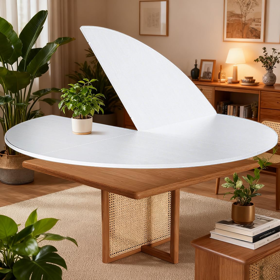 Piano de Mesa Redondo Plegable, Redondo Tablero de Mesa 4-Plegable Sin Patas, Madera Least 20cm Extensor Tablero de Mesa para Picnic/Asientos adicionales para Invitados (Whtie, D:181cm)