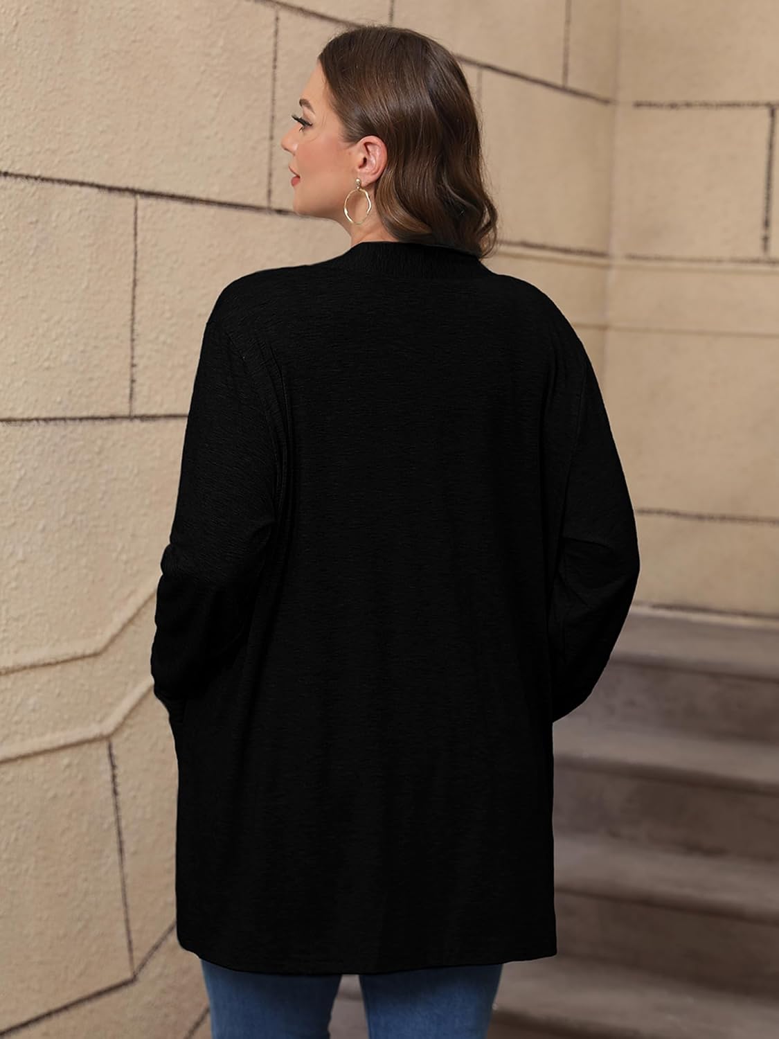 AusLook Women's Plus Size Lightweight Open Front Cardigan 3/4 Sleeve Cover Ups Shrugs Shawls and Wraps Kimono Jacket Coat - Image 3