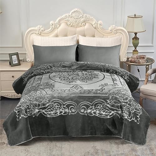 MERRY HOME Manta de forro polar coreano tamaño King, 85 x 95 pulgadas, 9 libras, una sola capa, suave y cálida manta de visón gruesa Raschel en