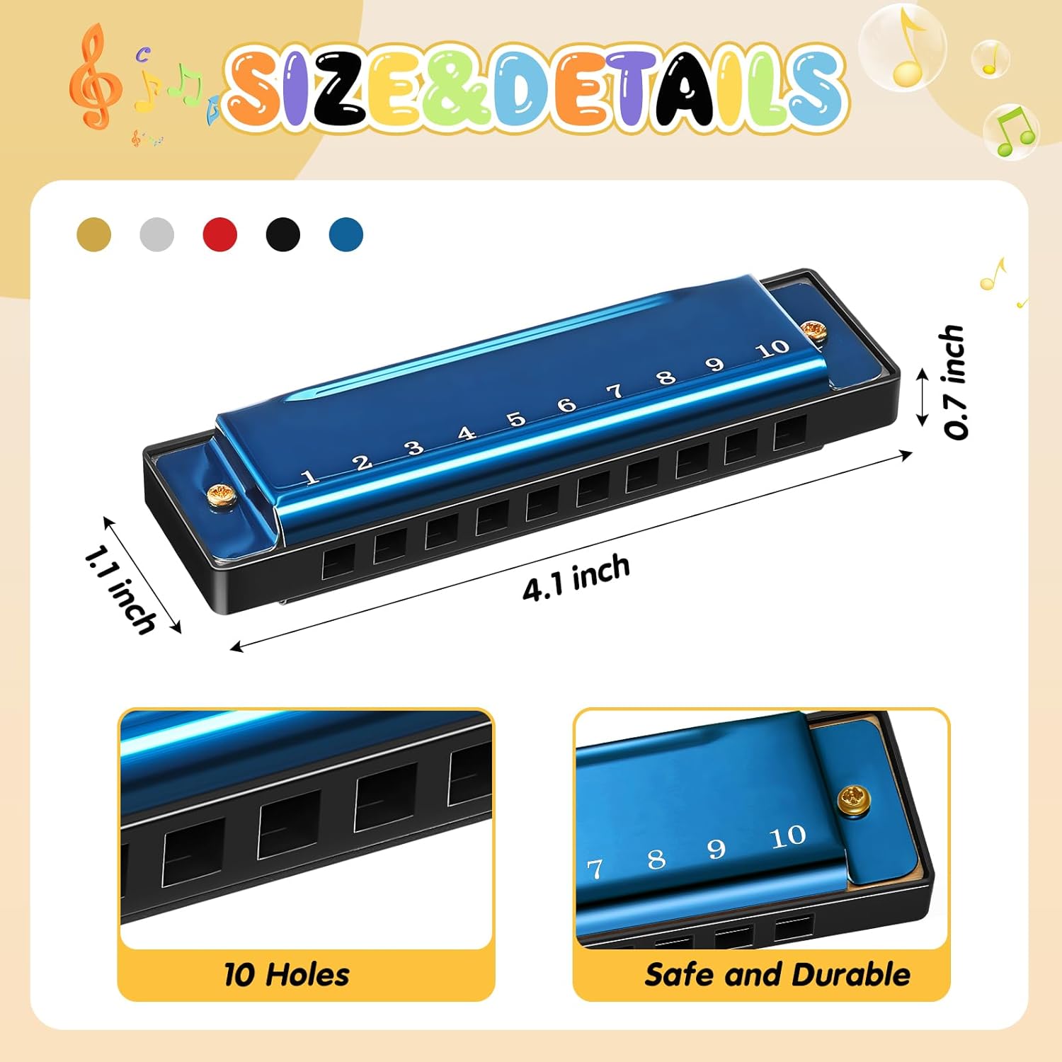 Liliful 10 Pcs 10 Hole Metal Harmonica Bulk with Number Holes 5 Colors Harmonica Instrument Mouth Organ Musical Educational Enlightenment for Beginners Party Favor Charity Birthday Valentines Day Gift