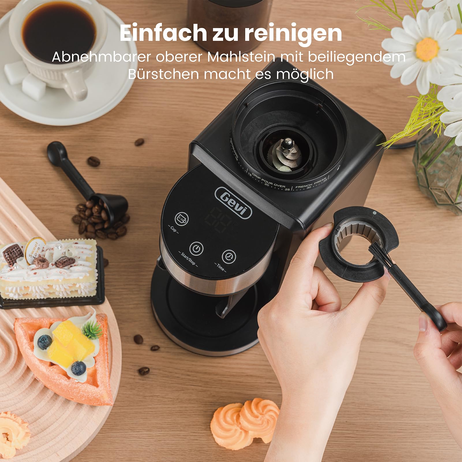 Gevi Elektrische Burr Kaffeebohnenmühle, 35 Mahlgradeinstellungen, 51 & 58 mm Siebträgerhalter