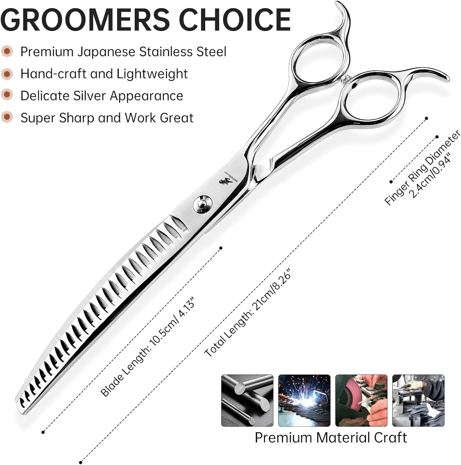 8.0-Inch Curved Dog Grooming Chunker Shears - Professional Pet Thinning Scissors with Fishbone Teeth for Texturizing and Blending,Fine Tooth