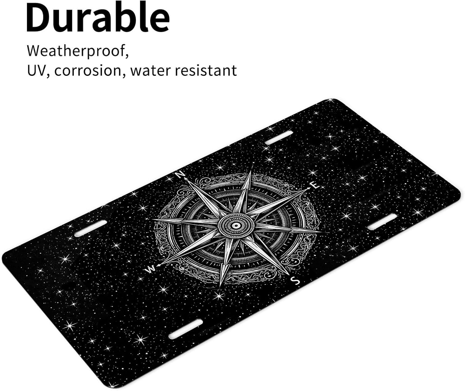 Compass Front License Plate for Women Adventure Travel Nautical Starry Sky Car Vanity Plates Decorative Aluminum Metal Cute Novelty License Plate for Men 6x12 Inch (4 Holes)