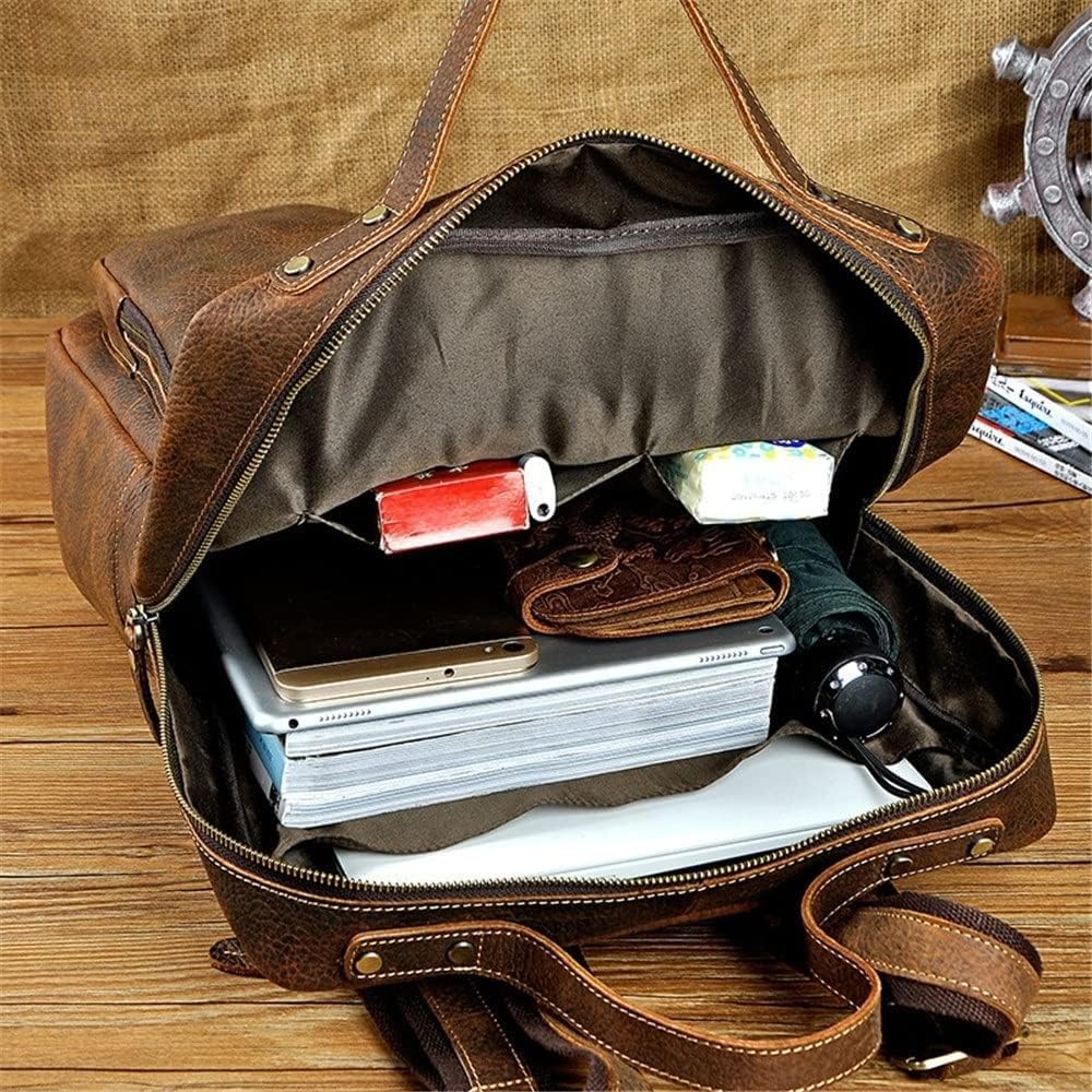 Retro Genuine Leather Backpack for Men Large Capacity Travel Computer Bag College School Backpack Gift Box (Coffee) - Image 4