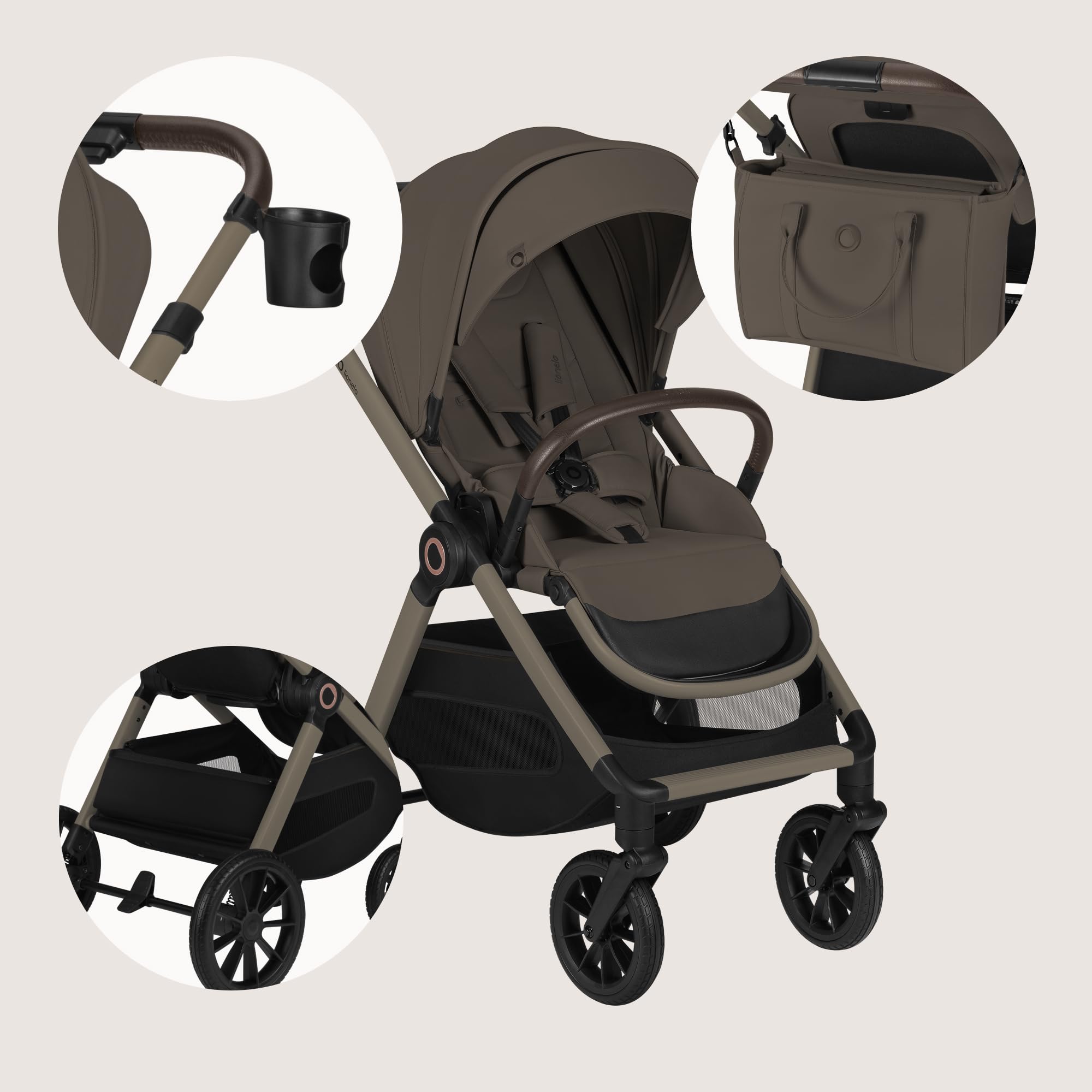 LIONELO Layla Passeggino 3 in 1 con Navicella e Seggiolino Auto, 0-48 Mesi | Fino a 22 kg, Navicella fino a 9 kg, Schienale e Poggiapiedi Regolabili, Ruote PU 360°, Sospensioni Complete, Cappottina XXL