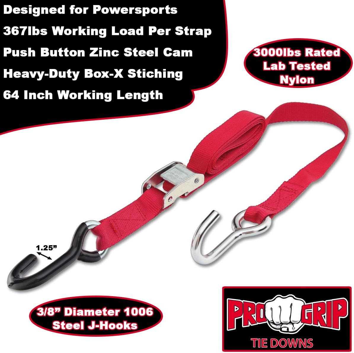 Progrip Powersports Motorcycle Tie Down Straps Lab Tested (4 Pack) Black : Automotive