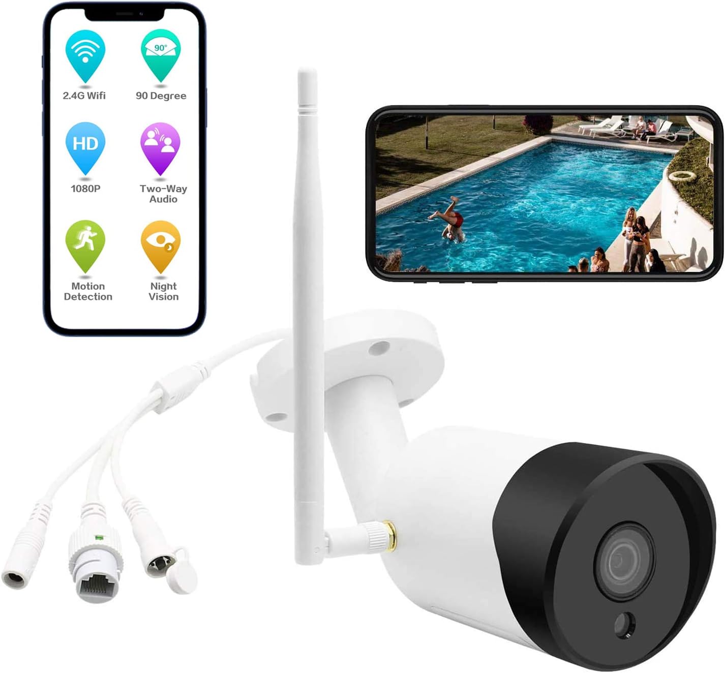 Security Camera Outdoor, 2.4G WiFi Security Cameras with 2- Way Audio and Night Vision , Motion Detection Security Camera,1080P IP Home Security Camera System Outside Surveillance Security Camera