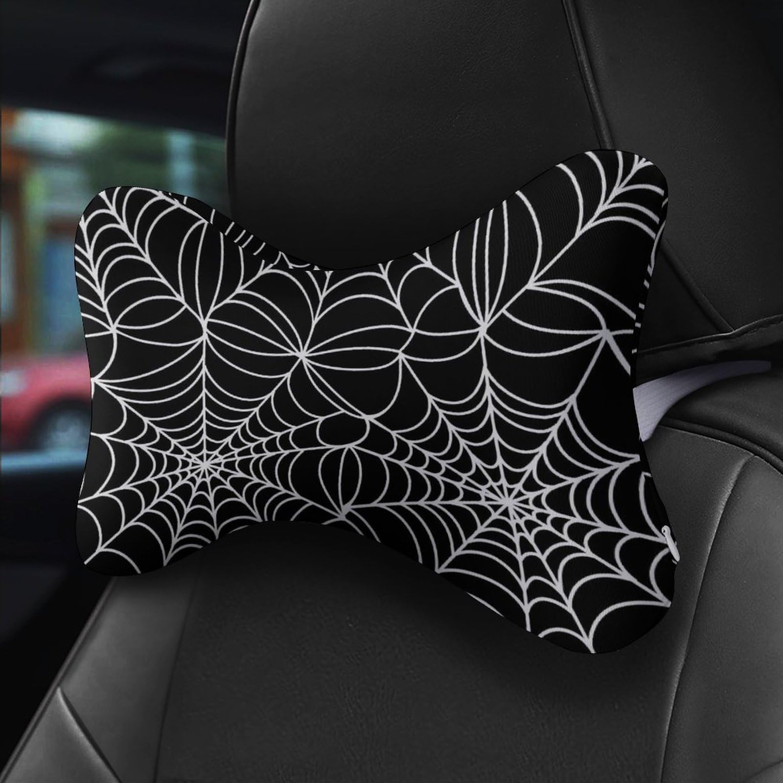 SMAZDFXX Halloween Spider Web Cobwebs Car Neck Pillow Set of 2 Car Seat Head Support Cushion Bone Pillows with Elastic Strap