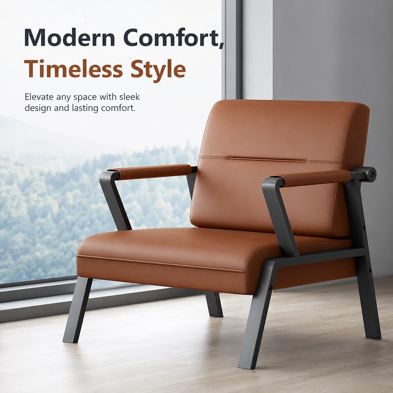 Moderner Sessel mit PU-Leder und Metallgestell, komfortabler Stuhl für Wohnzimmer, Büro, Wartezimmer, Schlafzimmer & Leseecke