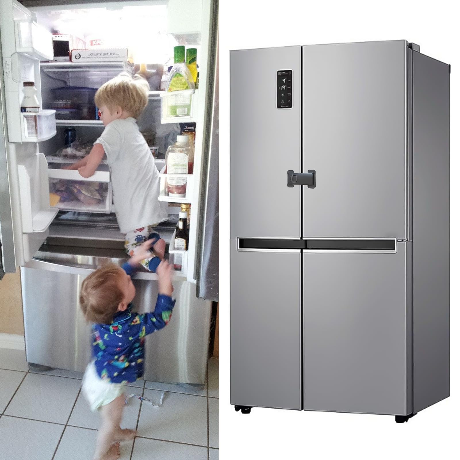 Cerraduras de nevera para niños, cerradura de refrigerador a prueba de niños, cerradura de puerta de nevera francesa de seguridad para bebés, cerraduras de gabinete a prueba de niños con adhesivo 3M,