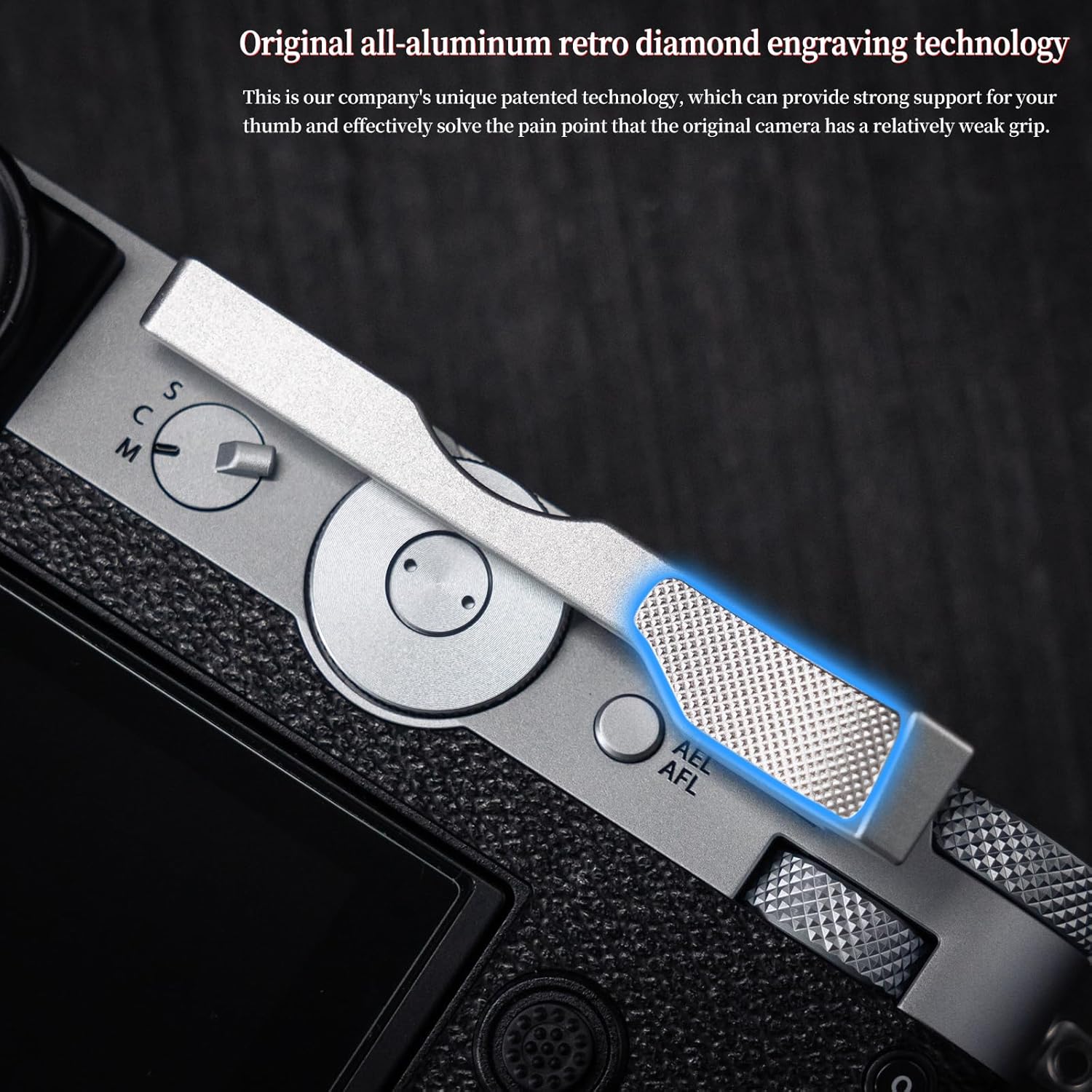 Thumb Up Grip ，Compatible with Fujifilm Fuji GFX100RF Camera, Hot Shoe Thumb Rest Support Grip ，Original all-aluminum retro diamond engraving technology | Improves shooting stability (SilverA)
