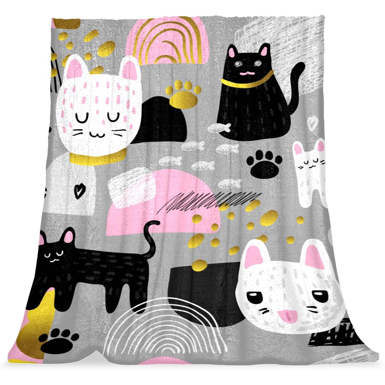 Couverture de lit moelleuse et thermorégulatrice motif chat pour enfants