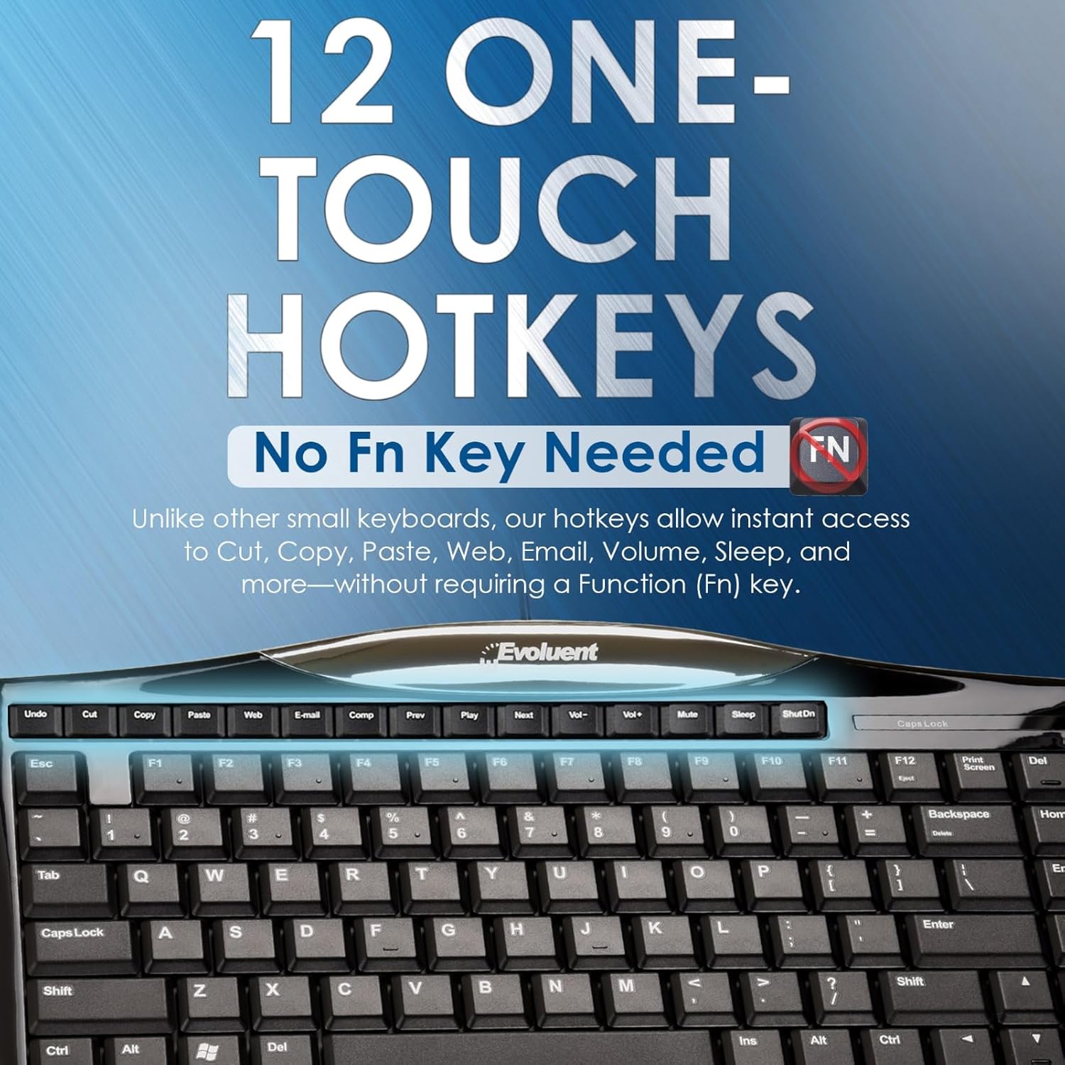 Evoluent Wired Compact Keyboard – Compact Keyboard, Portable Wired Keyboard – No Numeric Pad for Ergonomic Comfort, Keeps Mouse Closer to Reduce Arm Strain, Low Profile Scissor Keys
