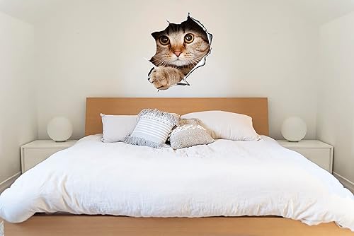 Miniatura 3 de Calcomanía de pared de gatito y gato, arte de pared para amantes de los gatos, mural de pared 3D destrozado, calcomanía de pared para decoración del