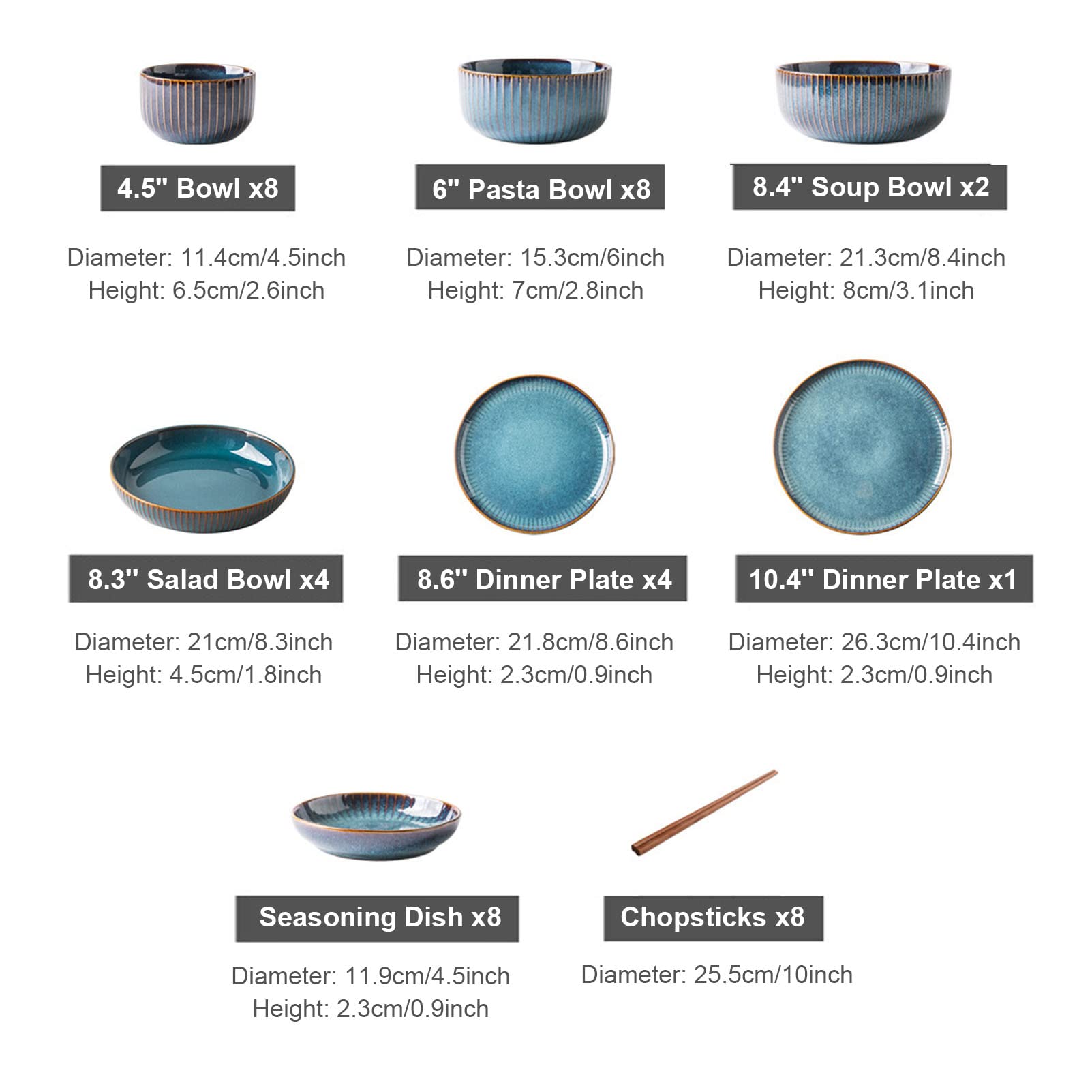 43-elementowy zestaw naczyń kuchennych, zestaw talerzy i misek dla 8 osób, zestaw naczyń ceramicznych, zestaw talerzy porcelanowych, naczynia stołowe w stylu zachodn,