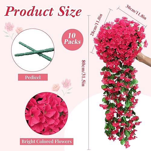 Miniatura 9 de Yuxung Paquete de 10 flores colgantes artificiales, plantas colgantes falsas, hiedra violeta, plantas colgantes falsas para pared, hogar, patio,