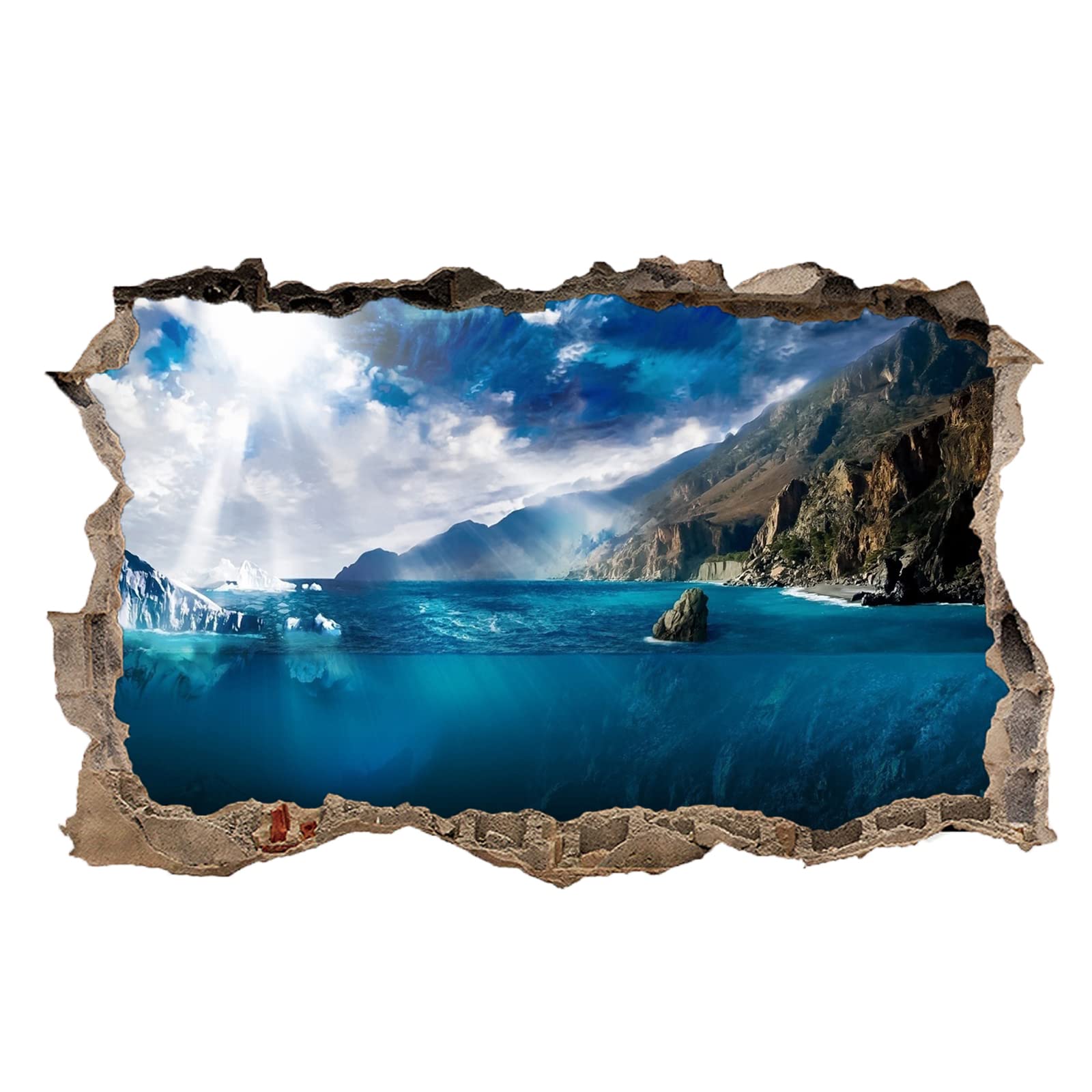 Landschaft Wandtattoos 3D Durchbruch Wandsticker Mauerloch Selbstklebend Wandaufkleber See für Kinderzimmer Schlafzimmer Wohnzimmer 80 cm x 120 cm