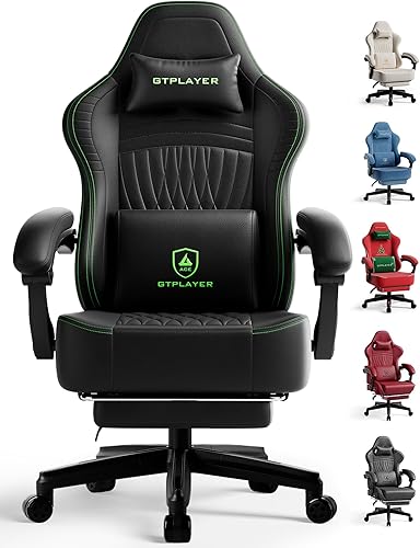 GTPLAYER Silla de juegos grande y alta con reposapiés, sillas de videojuegos de asiento extra ancho para adultos - Respaldo alto ergonómico