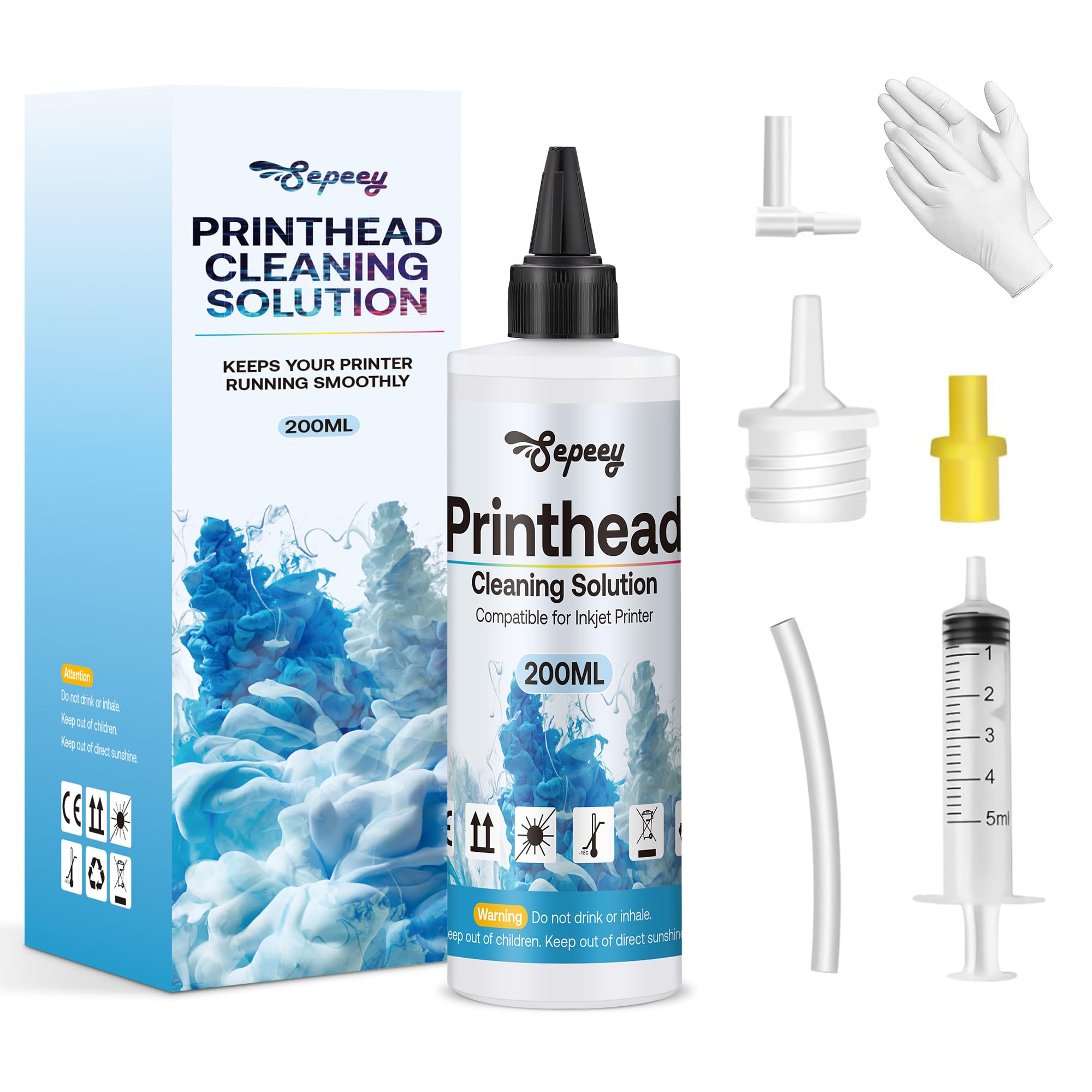 Printhead Cleaning Kit 200ml for Epson, HP | Brother Inkjet Printhead Cleaning Kit, Printer Cleaning Solution for Canon Print Head Liquid Nozzles