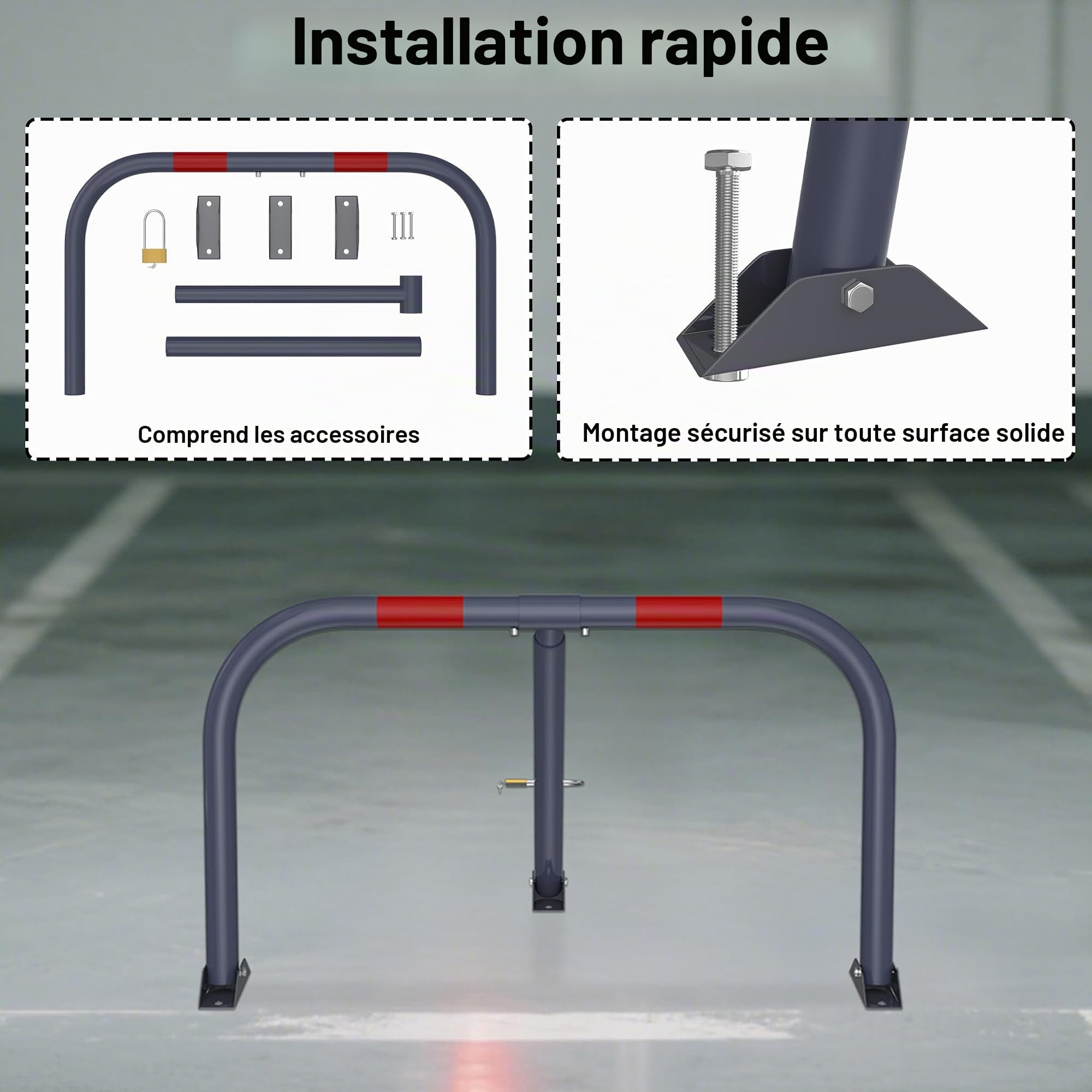 NAIZY Barrières de parking pliables 78 x 44 cm avec serrure et bandes réfléchissantes - En métal - Pour garage et place de stationnement