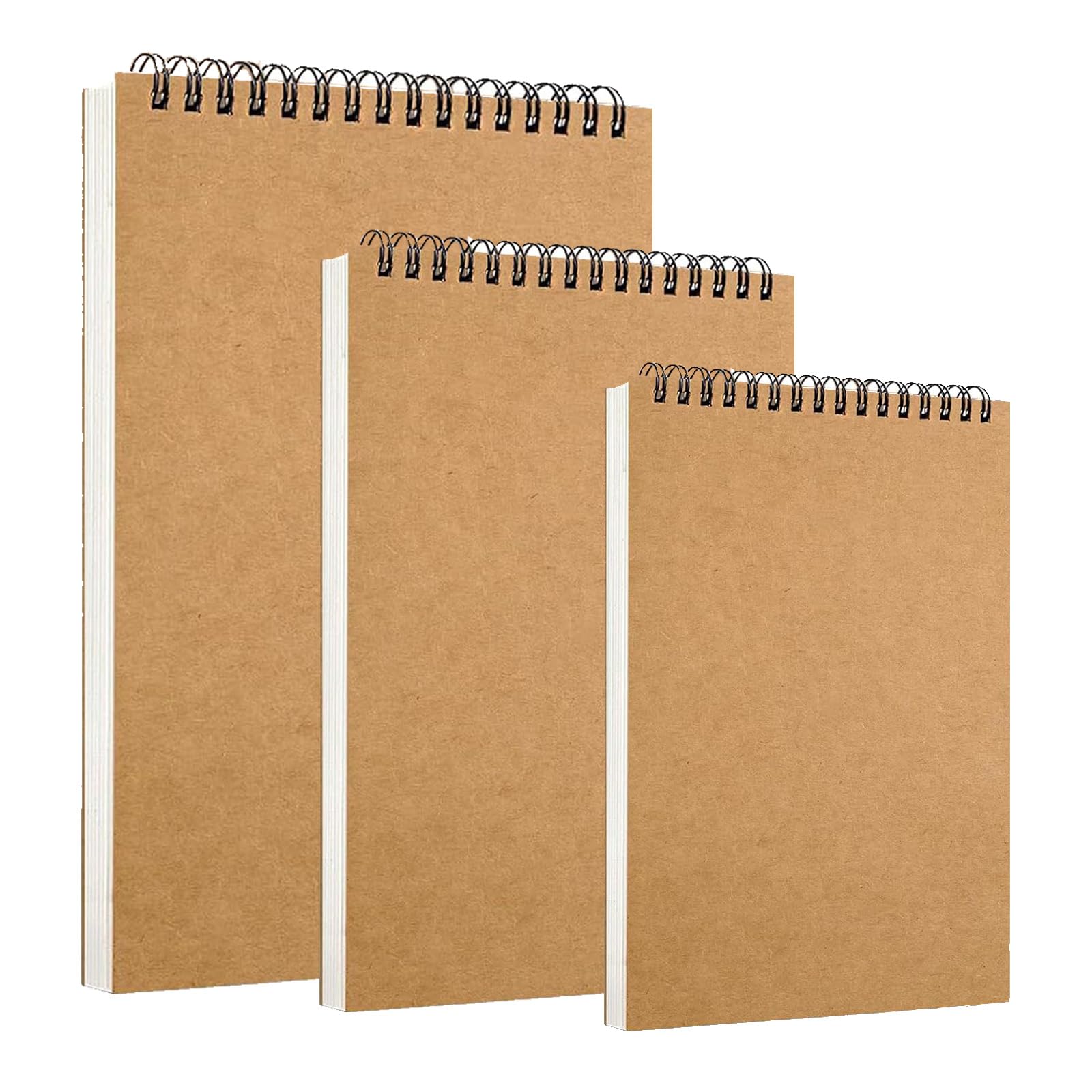 3 Pack Sketch Books, 120G/Mยฒ, 180 Pages /90 Sheets, Spiral Bound Sketchbook, Kraft Cover Hardback Sketch Pad for Students Artists, Sketch Book for Landscape, Artist Painting, Watercoulor(A4/A5/A6)
